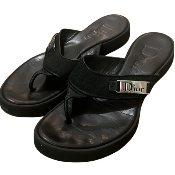 Dior Black Designer Logo Canvas Flip Flop Sandals - Picture 1 of 9